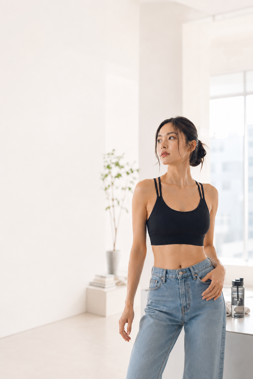 VEROMAN FIT のノンワイヤーブラを着用し、明るい部屋に立つ女性